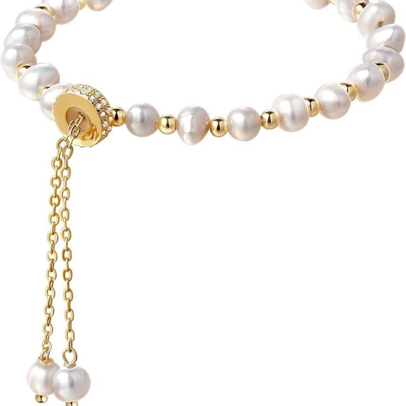 Pearl Bracelet Silver Chain Link Adjustable Handmade Gift for Women - Picture 1 of 9